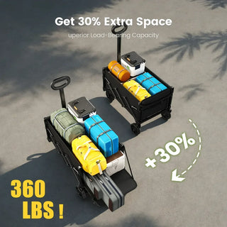Collapsible Wagon Cart with Expandable Storage & Locking Front Wheels, Portable Foldable Wagon for Beach, Camping, Shopping
