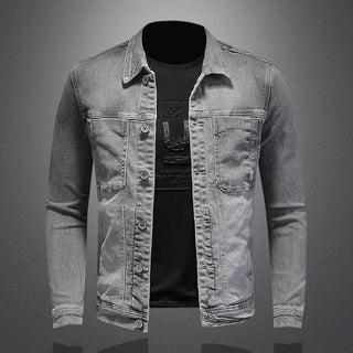 Fashion Denim Jacket Men Cotton Turn Down Collar Casual Mens Denim Coat Slim Fit Motocycle Jean Outerwear Single Breasted Jacket