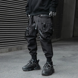 Hip Hop Tactical Cargo Pants Men Ribbons Joggers Trousers 2023 Spring Functional Elastic Waist Fahsion Streetwear Pant
