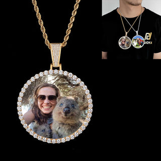 Custom Made Big Photo Medallions 18k Gold Necklace