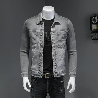 Fashion Denim Jacket Men Cotton Turn Down Collar Casual Mens Denim Coat Slim Fit Motocycle Jean Outerwear Single Breasted Jacket