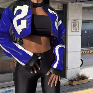 Weird Puss Faux Leather Varsity Jacket Women Hipster Letter Print Autumn Casual Sporty Wild Streetwear Uniform Trend Crop Coat