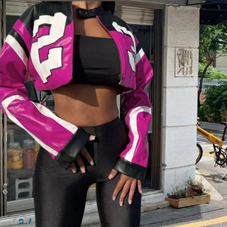 Weird Puss Faux Leather Varsity Jacket Women Hipster Letter Print Autumn Casual Sporty Wild Streetwear Uniform Trend Crop Coat
