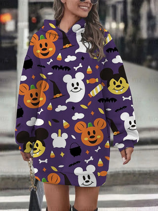 Hot sale new autumn and winter women's hooded skirt Christmas Disney Mickey Minnie print comfortable sweatshirt hoodie